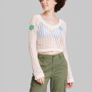 NWT Wild Fable open knit crochet crop sweater top XL